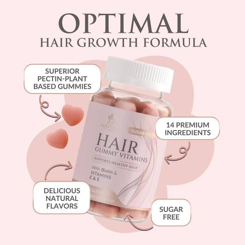 Hair Vitamins Gummies - Sugar Free Hair Growth Support Gummy with Biotin 5000 mcg Per Serving, Vitamin A, B12, C, D, E, Folic Acid - Supports Strong Beautiful Hair and Nails, Vegetarian - 60 Gummies 60 Count (Pack of 1)