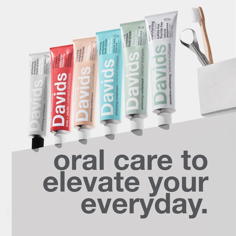 Davids Fluoride Free Toothpaste Teeth Whitening Peppermint 5.25oz (3 Pack) | Antiplaque Protection, Promotes Enamel Health, SLS (Sulfate) Free Formula, Supports Mouth & Gum Detox, EWG Verified 5.25 Ounce (Pack of 3)