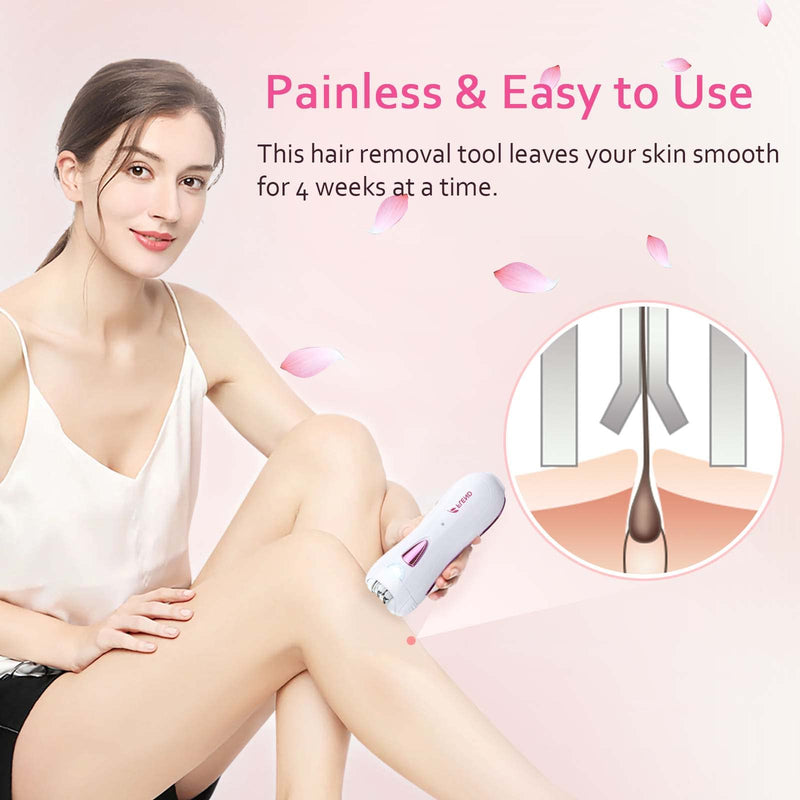 Epilator for Women, Smooth Glide Epilator Facial and Body Hair Remover with LED Light Rechargeable Hair Removal Device for Face, Bikini, Armpits, Arms, and Legs White-pink