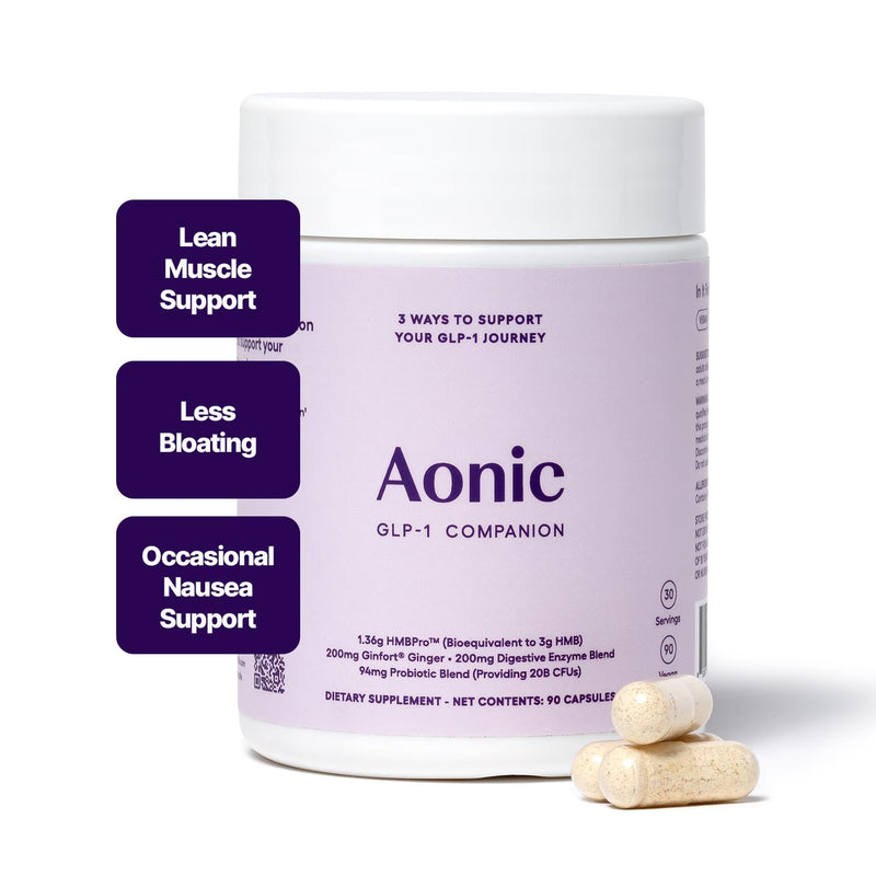 AONIC GLP-1 Companion Supplement with HMBPro™, Probiotics & Ginger, 90 Caps | Supports Lean Muscle Retention, Digestion & Eases Nausea, Gas, Bloating