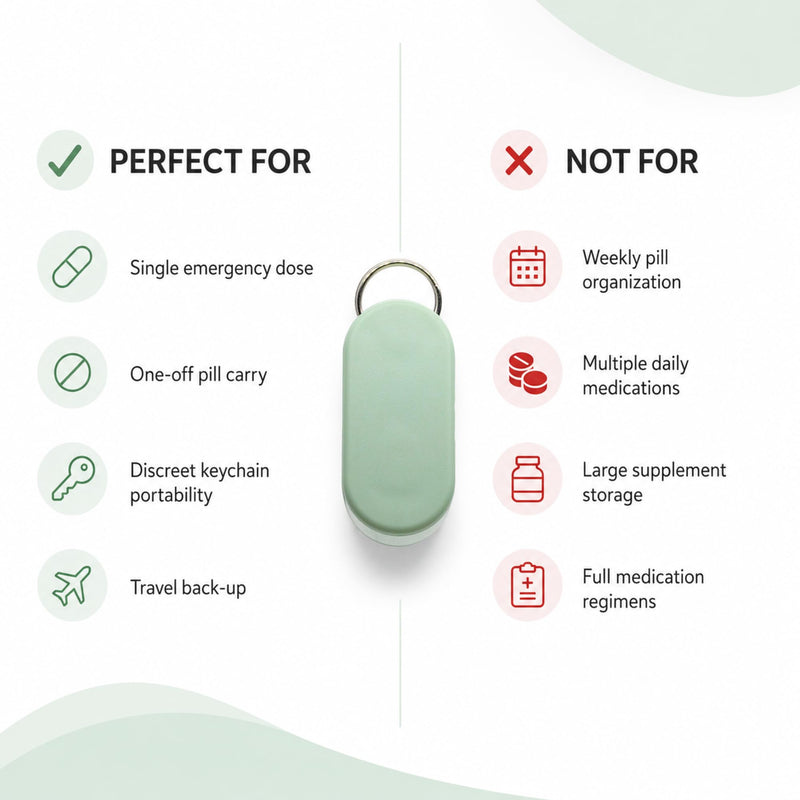 Magnetic Pill Holder Keychain for Purse, Travel Case (Mint) | Slim pill container for a purse, pocket or gym bag. Holds daily vitamins and supplements. Magnetic slide, no screw cap. Mint