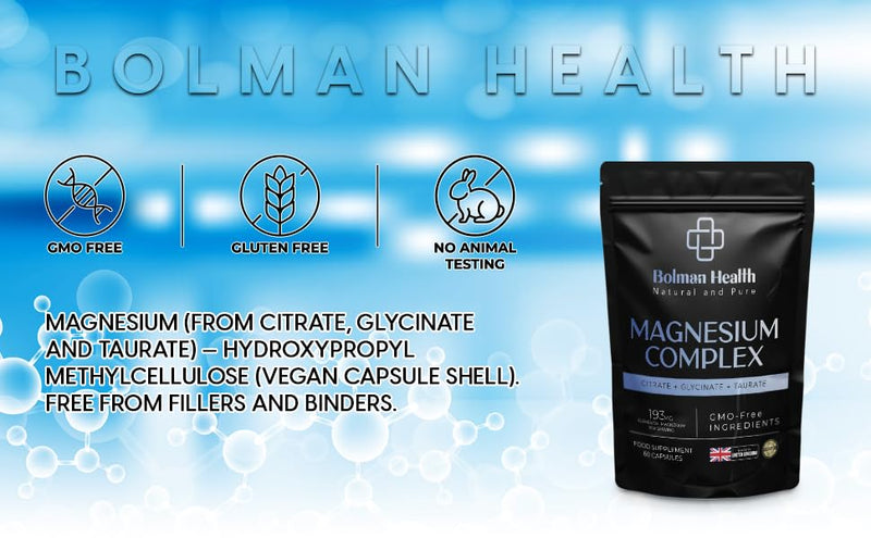 Magnesium Complex | Citrate, Glycinate & Taurate | 193mg Elemental Magnesium Per Serving | Supports Muscle Function, Nerve Function & Energy | 60 Vegan Capsules | Non-GMO 60 count (Pack of 1)