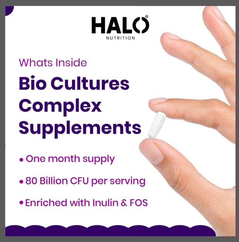 Bio Cultures Complex Probiotics & Prebiotics - 60 Billion CFU - 2 Months Supply - 120 Capsules - 20 Live Bio Cultures - Lactobacillus & Bifidobacterium Strains - Vegan -Halal- Complex Capsules