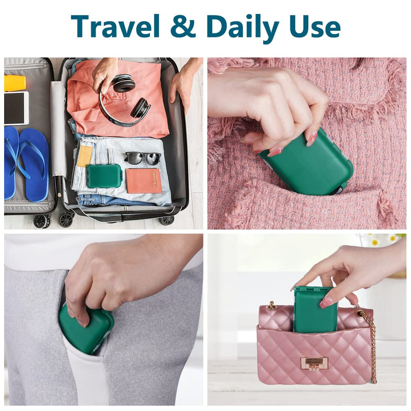 AOOWU Travel Pill Organizer, 10 Compartments Small Pill Case, Portable Daily Medicine Storage Box, Medication Travel Case for Pocket Purse, Pillbox for Vitamin Fish Oil Supplement, Medicine Container Green