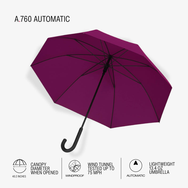 Knirps A.760 Curved Handle Automatic Rain Umbrella for Adults – 42" Canopy, Polyester Case Included Violet