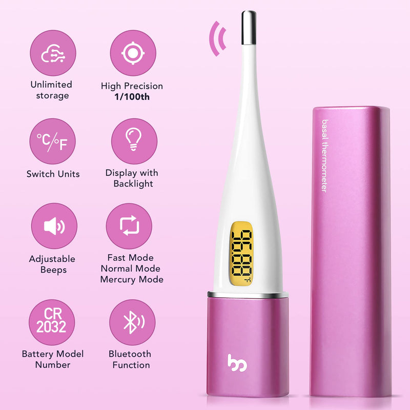 [Australia] - Femometer Smart Basal Body Thermometer, BBT Thermometer with Backlight LED Screen, Fertility/Period Tracker with Femometer APP, Automatic Data Recording, Lipstick Shape, Easy to Use and Carry, Purple 