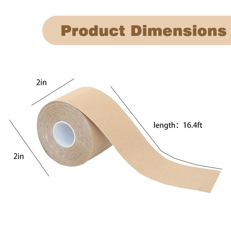 [Australia] - 6 Rolls Kinesiology Tape, 2in x 16.4ft Beige Latex Free Cotton Elastic Muscle Support Tape, Breathable Waterproof Sports Adhesive for Knee, Ankle, Shoulder, Wrist, Back Pain Relief 