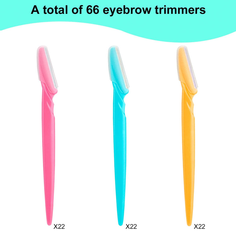 66 Eyebrow Razor and Face Razor for Women and Men, Eyebrow Hair Trimmer and Shaver with Protective Cover,Safe and Newbie Friendly 66 Piece Assortment Rose,Yellow,Blue