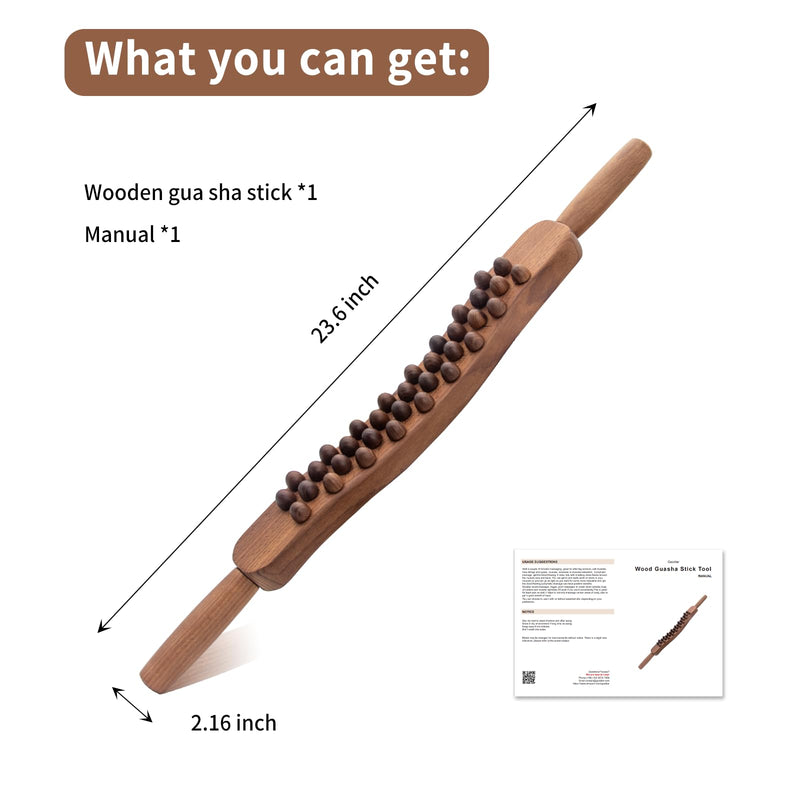 [Australia] - Guasha Wood Stick Tools Wooden Therapy Scraping Lymphatic Drainage Massager, Double Row 34 Beads Point Treatment Gua Sha Tools for Back Leg (34 Beads) 