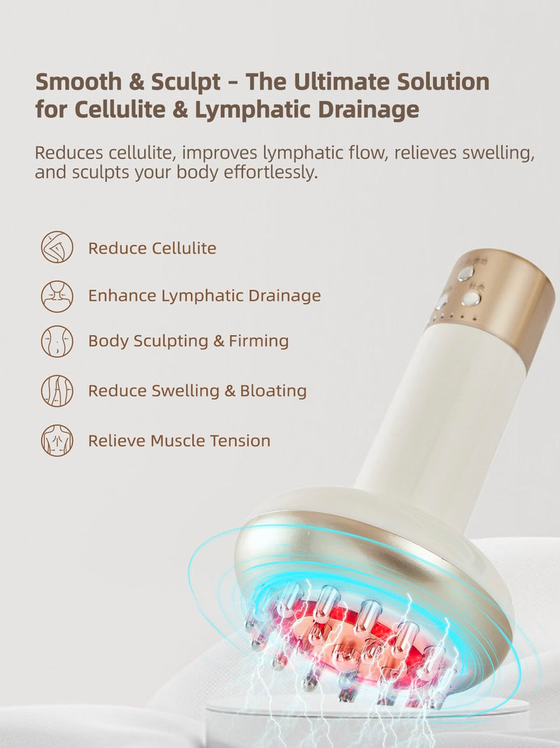 [Australia] - Lymphatic Drainage Massager & Anti Cellulite Massage Tool, Reduce Stretch Marks & Cellulite, for Legs, Arms & Belly, Body Sculpting Machine with Microcurrent, Light, Heat & Vibration,White 