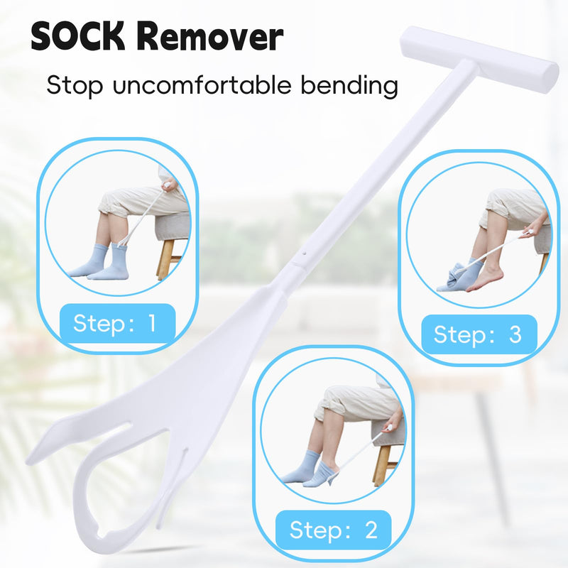 [Australia] - 3 in 1 Sock Aid Device Kit, Hip Kit, Knee Back Surgery Hip Replacement Recovery Kit with Sock Aide, Sock Remover, Shoe Horn with Dressing Stick, Sock Helper and Shoe Assistant for Seniors No Bending 3 Piece White Sock Helper Kit 