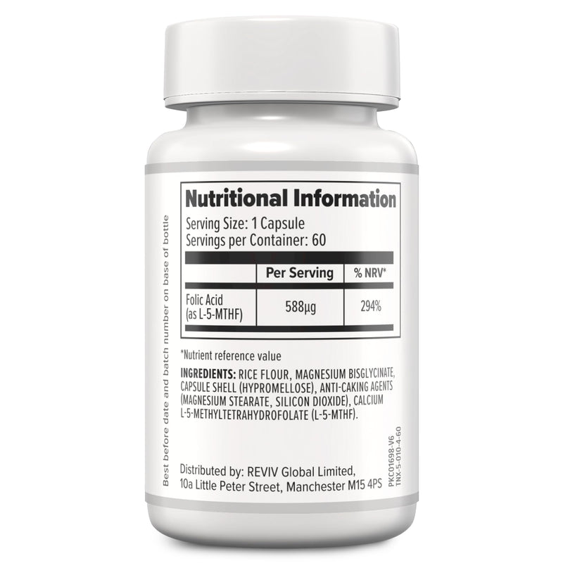 10X Health 5-MTHF Methylfolate - 60 Capsules Methylated Folic Acid with Magnesium - Bioactive Vitamin B9 for Brain, Heart & Neurotransmitter Synthesis - Bioavailable Methyl Folate Supplements