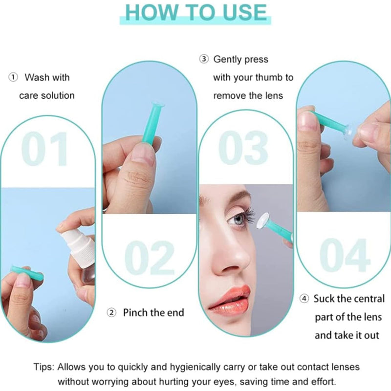 [Australia] - Bessy shop Contact Lens Sucker, Pack of 6 Suckers for Hard Lenses, Soft Contact Lens Green Inserter Remover, Simple Silicone Contact Lens Suction Cup with Bottle, Green 
