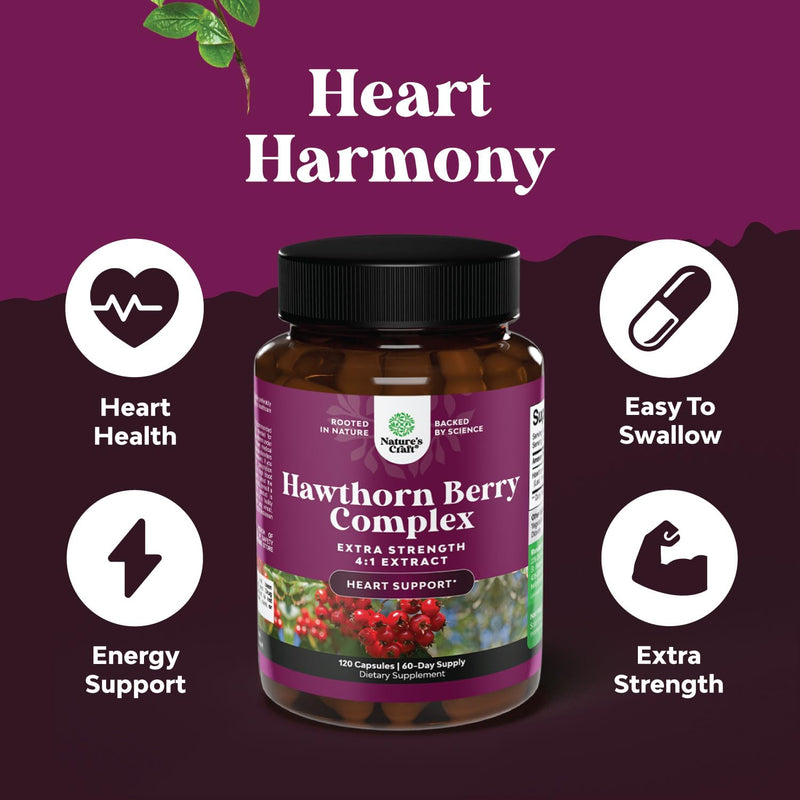 [Australia] - Extra Strength Hawthorn Extract Capsules - 1330mg Digestion and Heart Health Supplement - Non-GMO Hawthorn Extract Plant Polyphenols for Men and Women, 60 Servings 120 Count (Pack of 1) 
