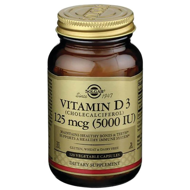 Solgar Vitamin D3 (Cholecalciferol) 125 Mcg (5000 IU), 120 Vegetable Capsules - Helps Maintain Healthy Bones & Teeth - Immune System Support - Non-GMO, Gluten Free, Dairy Free, Kosher - 120 Servings | Helps Maintain Healthy Bones & Teeth, Immune System...