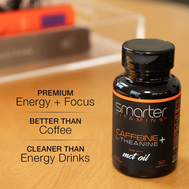 [Australia] - SmarterVitamins (3-Pack) 200mg Caffeine Pills with 100mg L-Theanine for Energy, Focus and Clarity + Coconut MCT Oil, Pre Workout, Nootropic Brain Booster, Extended Release Capsule 