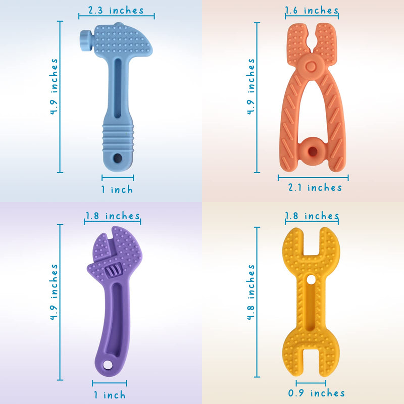 [Australia] - Fu Store 4 Pack Soft Silicone Teething Toys for Toddlers Infant Hammer Spanner Wrench Pliers Tools Shape Baby Teethers Relief Soothe Babies Gums Set (Hammer Set) 4 Pack Hammer Set 