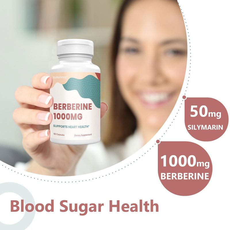 [Australia] - Berberine HCL Supplement 1000mg, High Absorption Berberine Plus Vegan Capsules with Silymarin Complex Formula for Cardiovascular, 60 Count (Pack of 1) 60 Count (Pack of 1) 