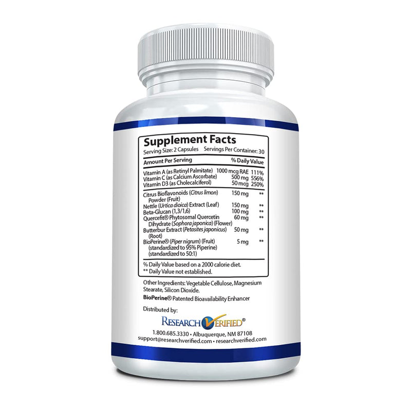 [Australia] - Research Verified Lung and Respiration - Seasonal Allergy and Sinus Support - Vitamin A, C & D, Quercetin, Nettle Leaf Extract - 60 Capsules - Made in The USA 1 
