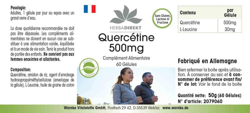 [Australia] - Quercetin 500mg - 60 capsules - high dosage | HERBADIREKT by Warnke vital substances - German pharmacy quality 