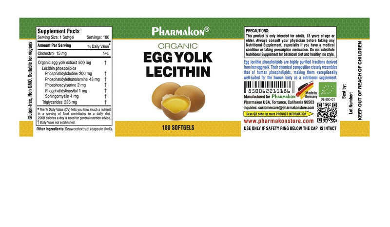 [Australia] - PHARMAKON Organic Egg Yolk Lecithin 180 Count (Pack of 1) 