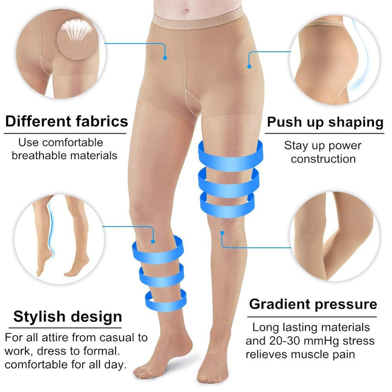 [Australia] - 20-30mmHg Compression Pantyhose for Women, Medical Compression Stockings, High Waist Opaque Compression Tights for Lymphadema Edema, Swelling, Varicose Veins, Support Hose for Teacher Doctor M Beige 