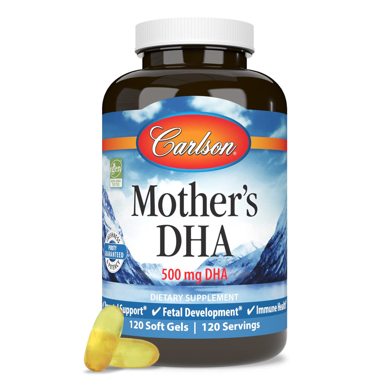 [Australia] - Carlson - Mother's DHA, 500 mg DHA, Prenatal Support, Fetal Development & Immune Health, 120 Softgels 120 Count (Pack of 1) 