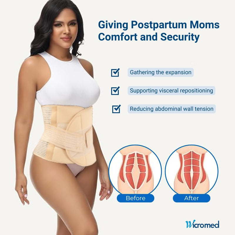 3-in-1 Postpartum Recovery Support Belt Breathable Cotton Abdominal Waist Pelvis Shapewear Slimming Corset Adjustable Belly Wrap for Postpartum Healing, Back Support Comfortable Compression (XL-XXL )