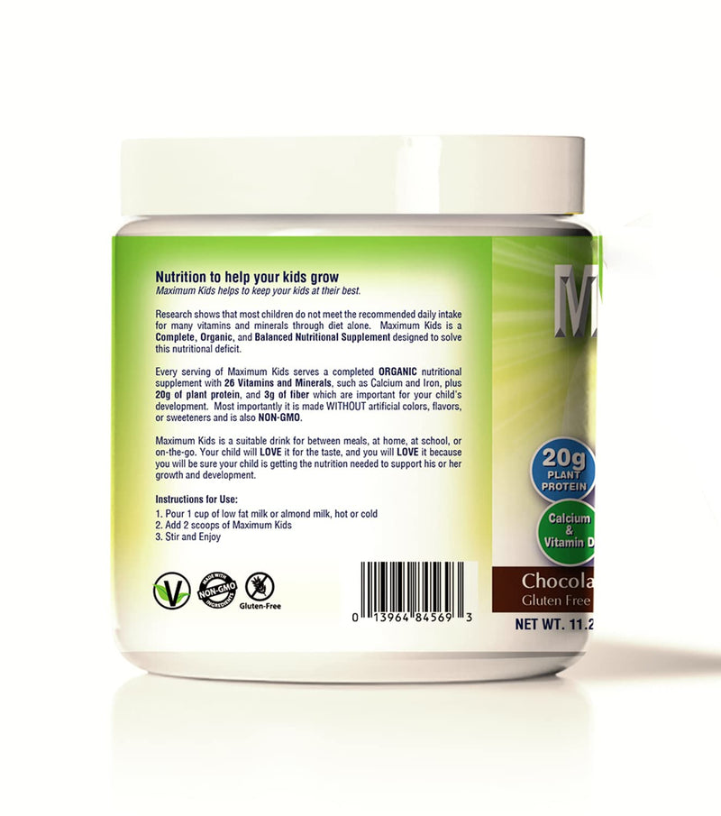 [Australia] - Maximum Kids Complete Organic Powder Mix. Great Tasting, Easy to use, Complete Nutritional Drink with 26 Vitamins and Minerals, 20g of Plant Protein, 3g of Fiber. Kid Tested. Parents Approved. 