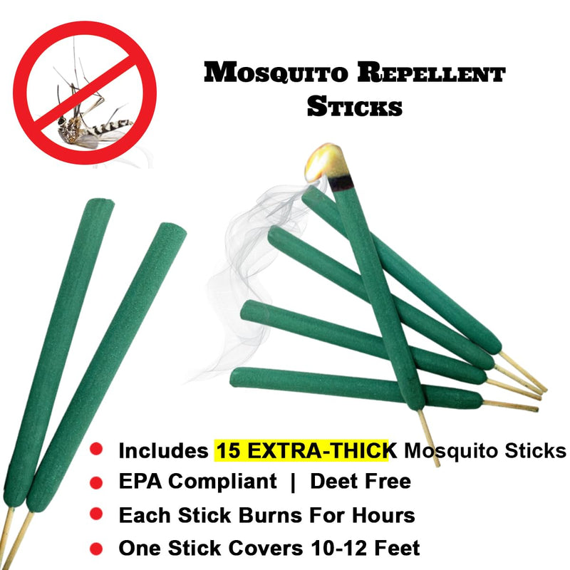 [Australia] - W4W Mosquito Repellent Sticks Extra-Thick - Outdoor Use Reaches Up to 10-12 feet - Each Stick Burns for hours - (3 Pack Contains 15 Repellents ) 
