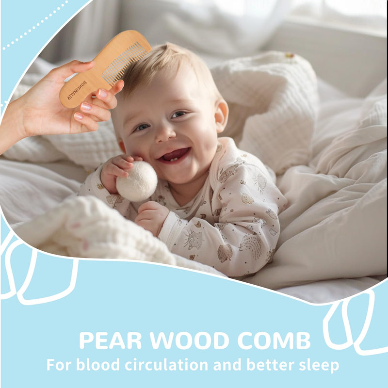 [Australia] - Baby Hair Brush and Comb Set, Wooden Baby Hair brush with Soft Goat Bristle and Wood Comb for Newborn Essentials, Good for Cradle Cap 