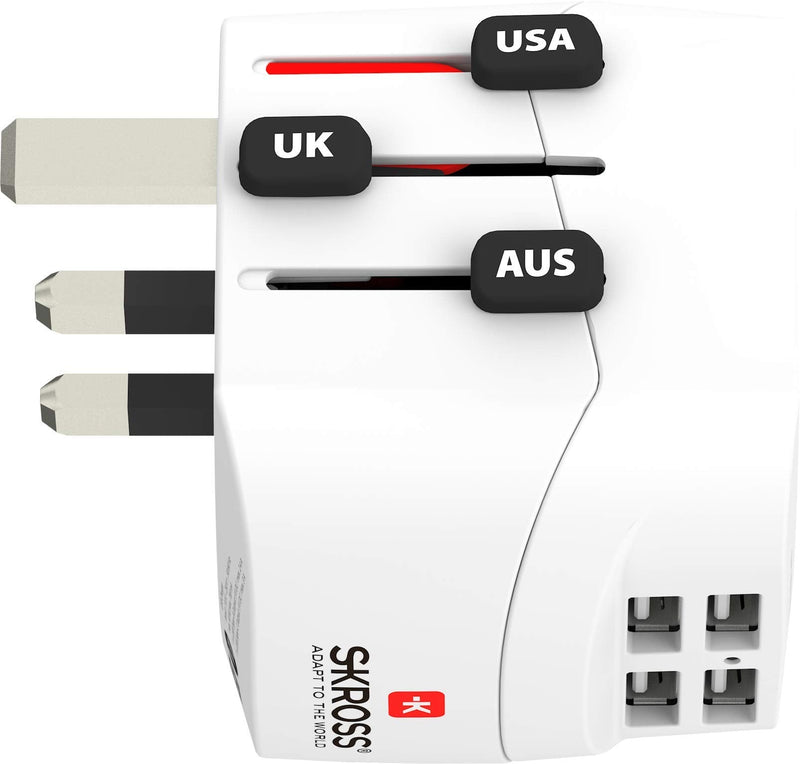 SKROSS | 1.302461 | Pro Light USB (4xA) | Universal Travel Adapter 2 & 3 Pin with 4 USB Ports 4.8A Voltage and Power: 100V-700W/250V-1750W Suitable for PC and Hair Dryer PRO Light USB (4xA)