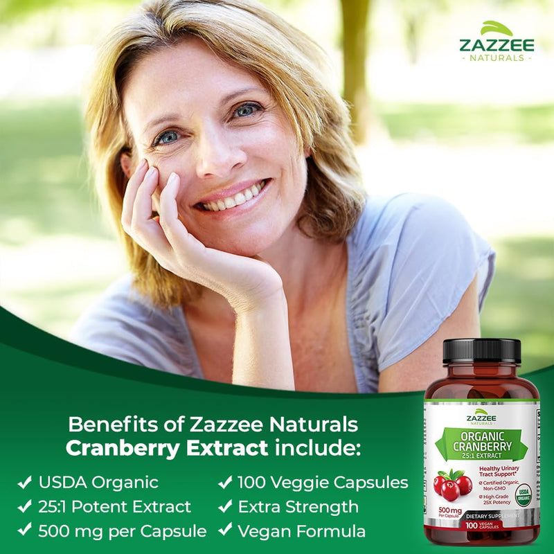 [Australia] - Zazzee USDA Organic Cranberry 25:1 Extract, 12,500 mg Strength, 100 Vegan Capsules, Over 3 Month Supply, Standardized, Concentrated 25X Extract, 100% Vegetarian, Certified Organic, Non-GMO All-Natural 