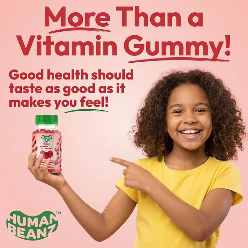 Human Beanz Probiotic Jelly Bean Gummies, Kids, 120 Strawberry Blast | Digestive Health, Nutritional Vegetarian Supplement, Kosher, Strawberry Blast Jelly Beans, Simple Daily Use, Great Value 1 Count (Pack of 120)
