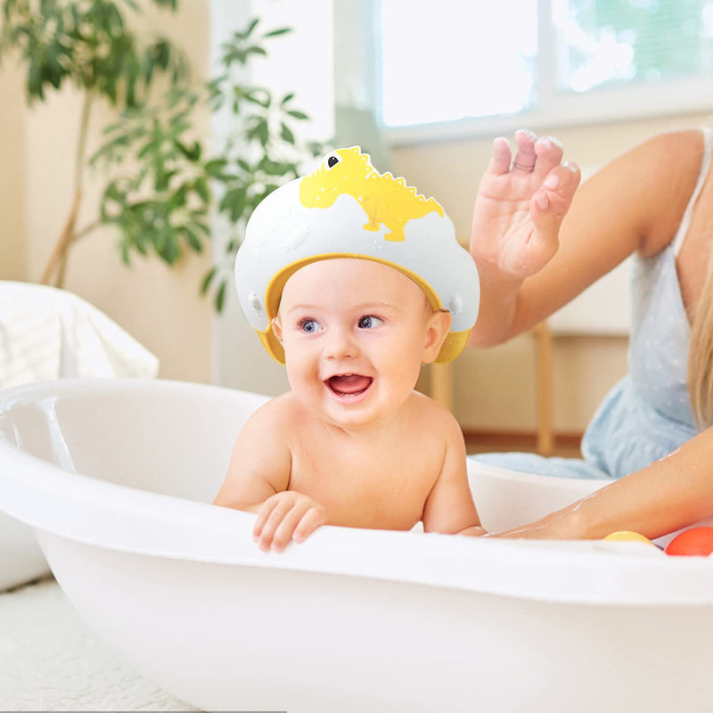[Australia] - FUNUPUP 2 Pack Baby Shower Cap for Kids, Adjustable Toddler Hair Washing Bathing Cap Shield Baby Shower Visor Shampoo Cap Protect Baby Eyes (Dinosaur) Yellow and Blue Dinosaur 