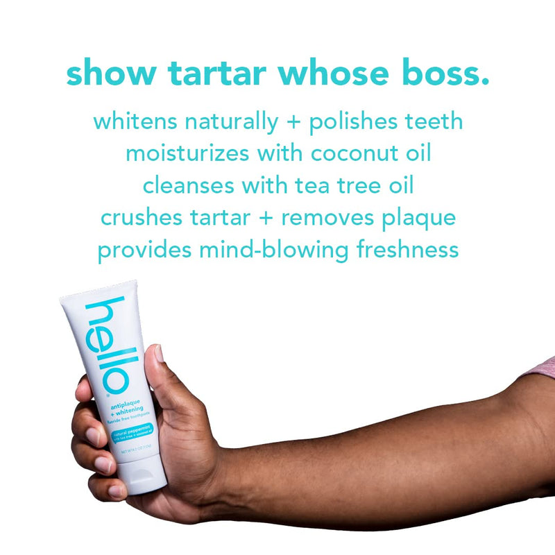[Australia] - hello Antiplaque and Whitening Fluoride Free Toothpaste, Natural Peppermint Flavor, SLS Free, Gluten Free, Peroxide Free, Vegan, 4.7 Ounce (Pack of 4) 
