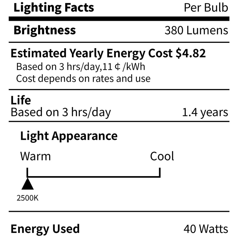 [Australia] - 12-Pack E12 Candle Light Bulbs 40W Warm White 2500K, 380 Lumen Dimmable Chandelier Light Bulbs for Ceiling Fan, Pendants or Outdoor, CA10 Clear Candelabra Base Bulbs 40W-12PCS 