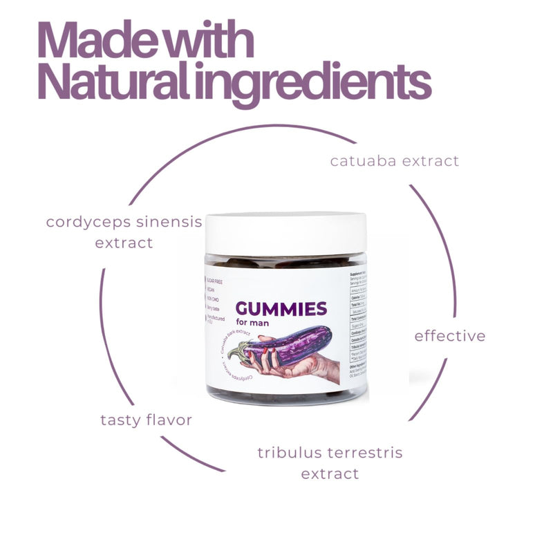 Mens Gummies Libido Booster for Men - Male Libido Supplements for Men, Sugar-Free, Vegan, & Non-GMO Formula w/Cordyceps & Catuaba - Discreet & Delicious - 60 Gummies, Berry Flavour