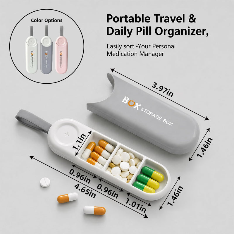 3 Compartment Mini Pill Box, Portable Pill Container, Keychain Pill Holder for Pocket Purse, Daily Portable Medicine Vitamin Container, Fish Oil Supplement Holder(Grey 2) Gray