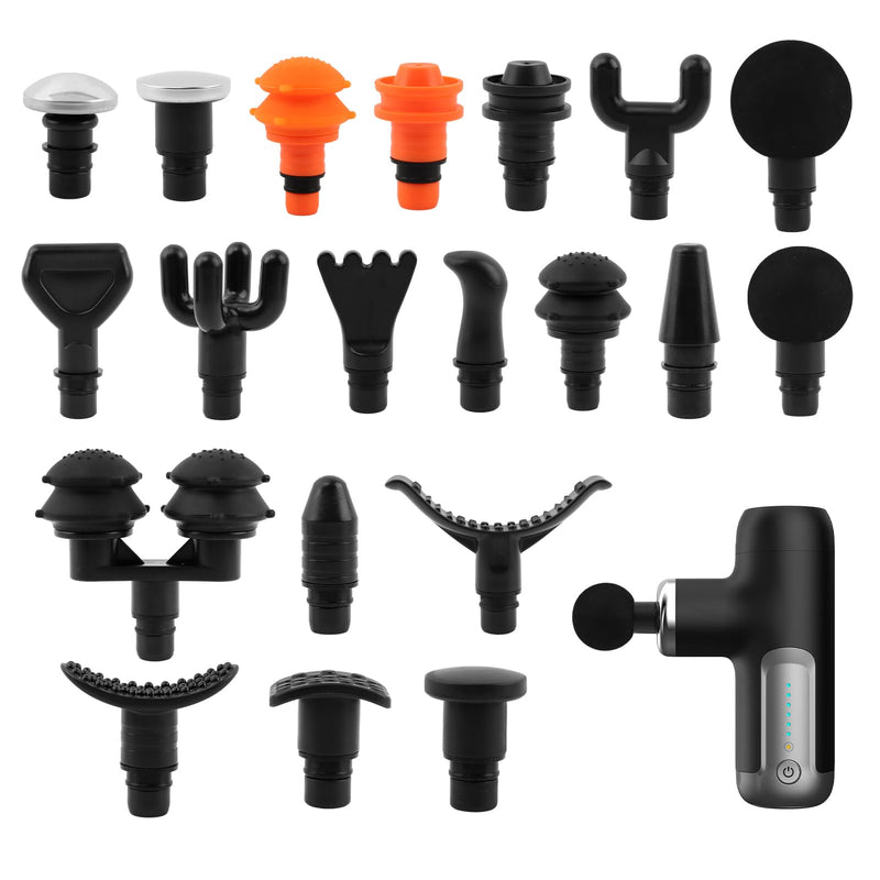 [Australia] - Massage Gu-n Attachments, 20pcs Relaxation Massager Heads with 2pcs Drawstring Bag Different Massager Heads to Meet Different Needs for Deep Tissue Percussion Plug and Play(Black) 