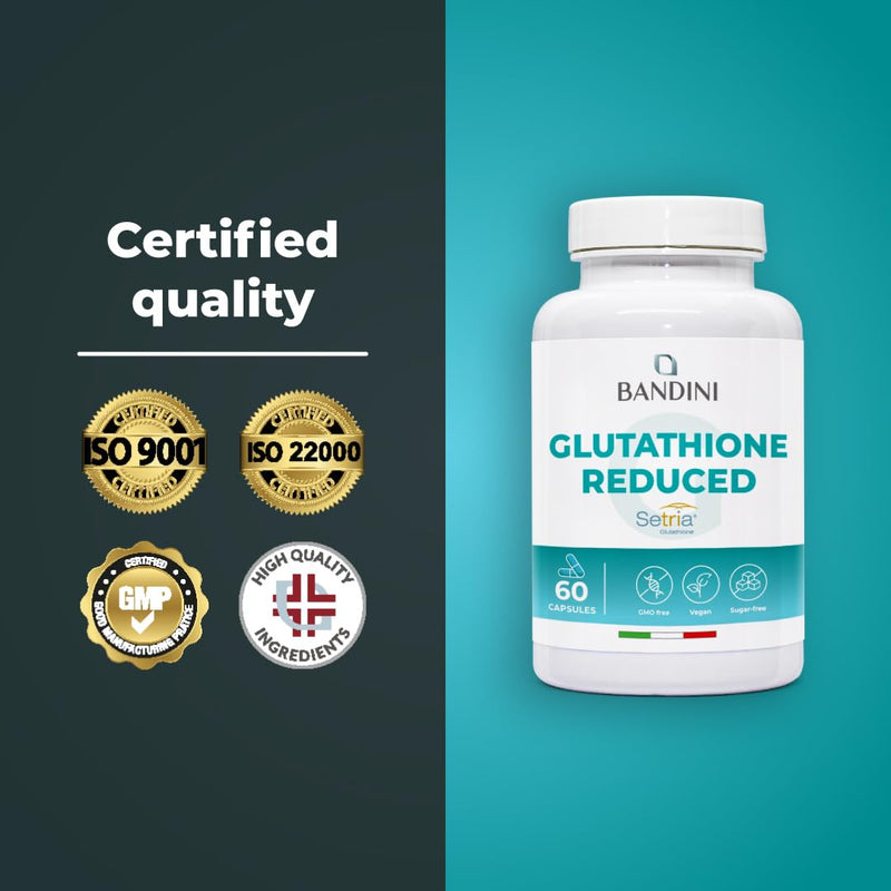 Bandini® High Strength Glutathione Reduced 250mg per Capsule | L-Glutathion Setria® Supplement | Powerful Antioxidant | 10x Better Absorption, Vegan, Gluten-Free, GMO-Free, Kosher | 60 Capsules