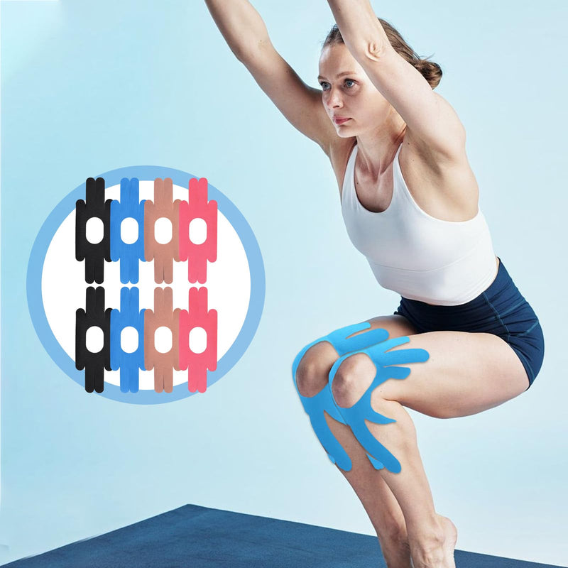 [Australia] - Pack of 8 knee tapes, kinesio tapes, pre-cut, knee tape, knee tape, sports knee tape, skin-friendly, waterproof for joints, support and muscle pain relief (multi-coloured). 