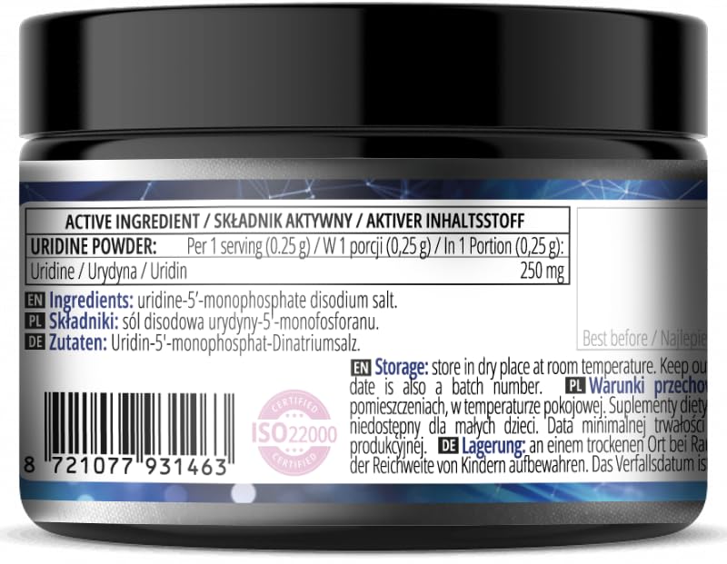 Uridine 50g Powder - 250mg uridine monophosphate - 200 portions per Pack - Vegan and additive-Free - Disodium Salt for Nervous System Support - by Apollo's Hegemony