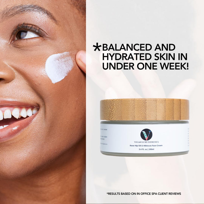 I RoseHip Oil and Hibiscus Face Cream I Non-greasy Hydration for all skin types I Balance, Brighten and Smooth your Skin I Non-Pore Clogging, Anti-Acne and Anti-Aging.