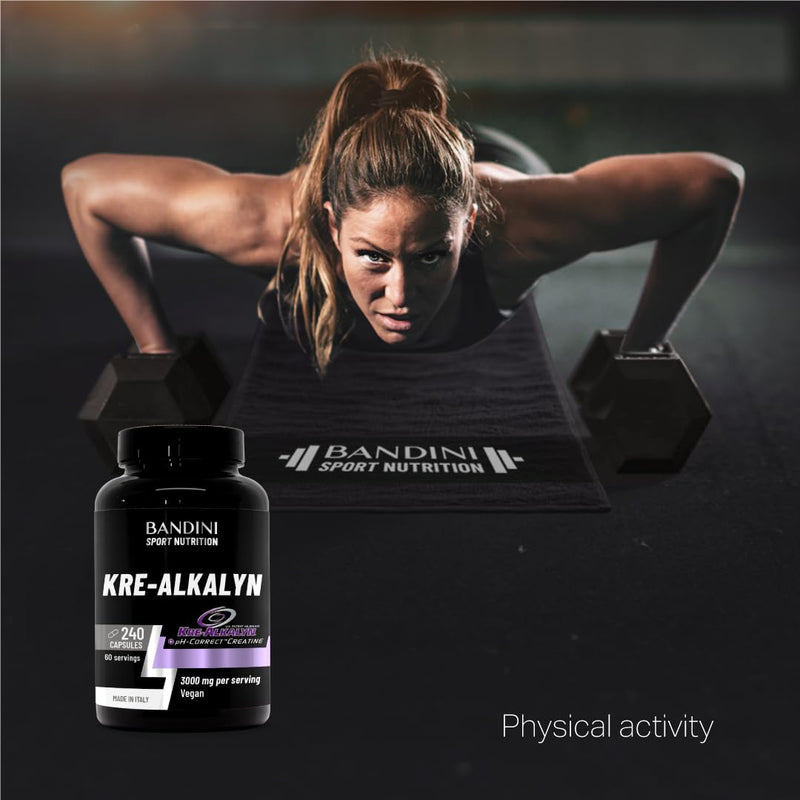 Bandini® Kre-Alkalyn® 240 Capsules (2 Months) - Buffered Alkaline Creatine - Training, Sport, Gym & Pre Workout - 100% Vegan - Kre Alkalyn Based on buffered Creatine Monohydrate - Produced in Italy