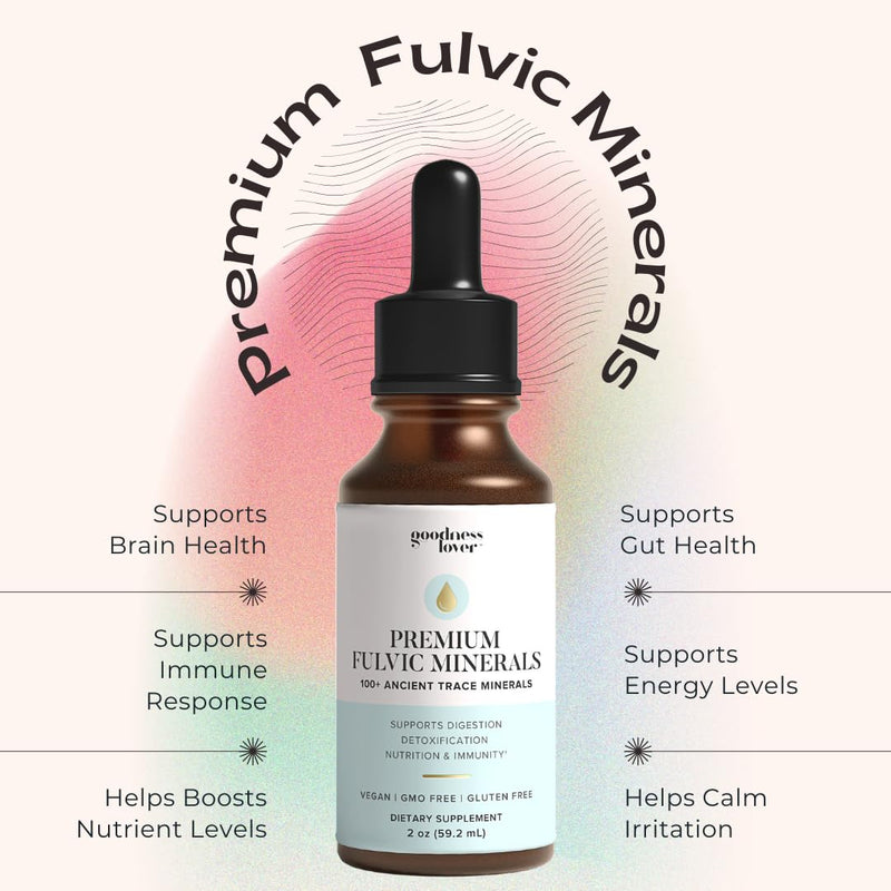 Goodness Lover Fulvic Mineral Drops, 100+ Trace Minerals, 120 Servings | Electrolytes | Polyphenols | Vitamins & Amino Acids | Unflavored | Vegan & Gluten-Free