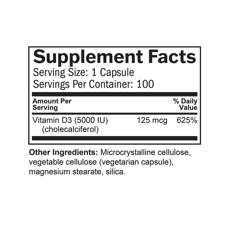 BrainMD Vitamin D3 5000 Cholecalciferol Softgels, 100 Count | High potency dietary supplement with gluten free formula, once daily servings and bone support for everyday wellness