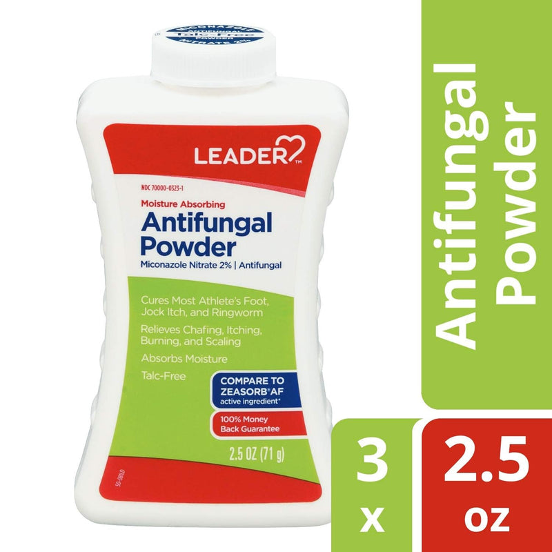 Leader Foot Powder, Moisture Absorbing, Talc-Free, Powder for Skin Folds & Most AF, Jock Itch, Prevents Recurrence, 2.5 Ounce