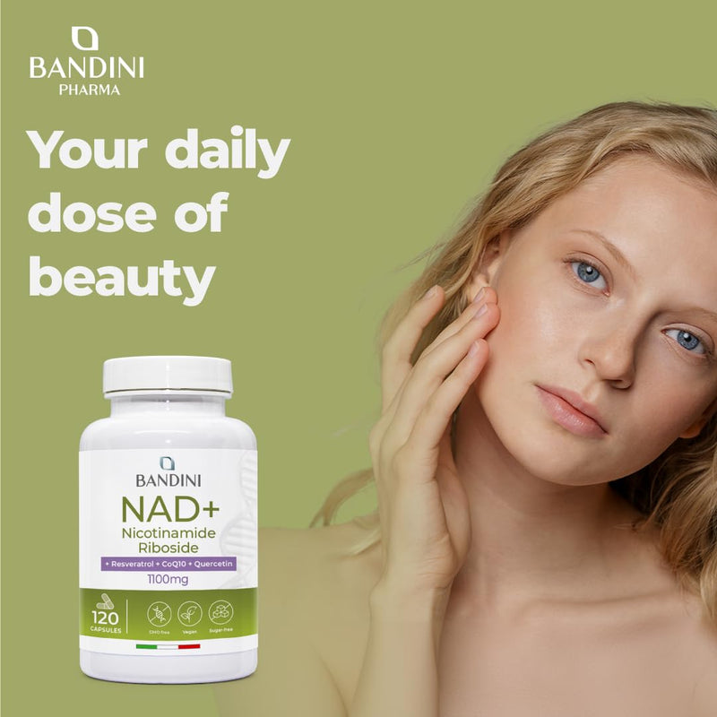 Bandini® Liposomal NAD+ 120 Vegan Capsules | NAD Supplement Nicotinamide Riboside Chloride + Quercetin, Resveratrol, Coenzyme Q10 | Cellular Energy & Healthy Aging Support, 1100mg per dose | Non-GMO