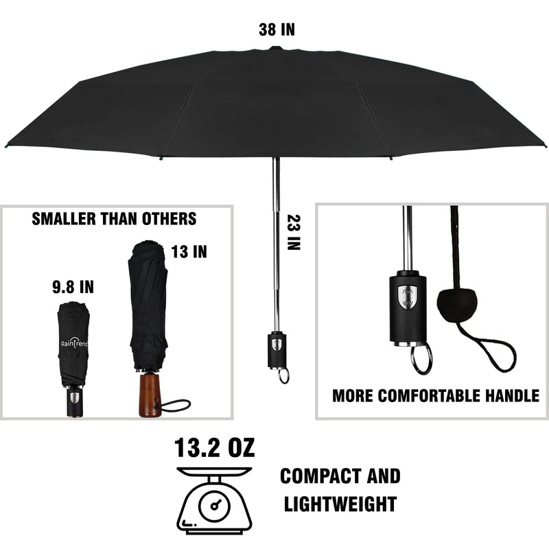 NEW 2 PCS Windproof Strong Umbrellas for Rain Compact Black Umbrella and Grey Premium Umbrella for Women and Men Automatic Open Close Umbrella Folding Sun Umbrella UV Protection - Bundle